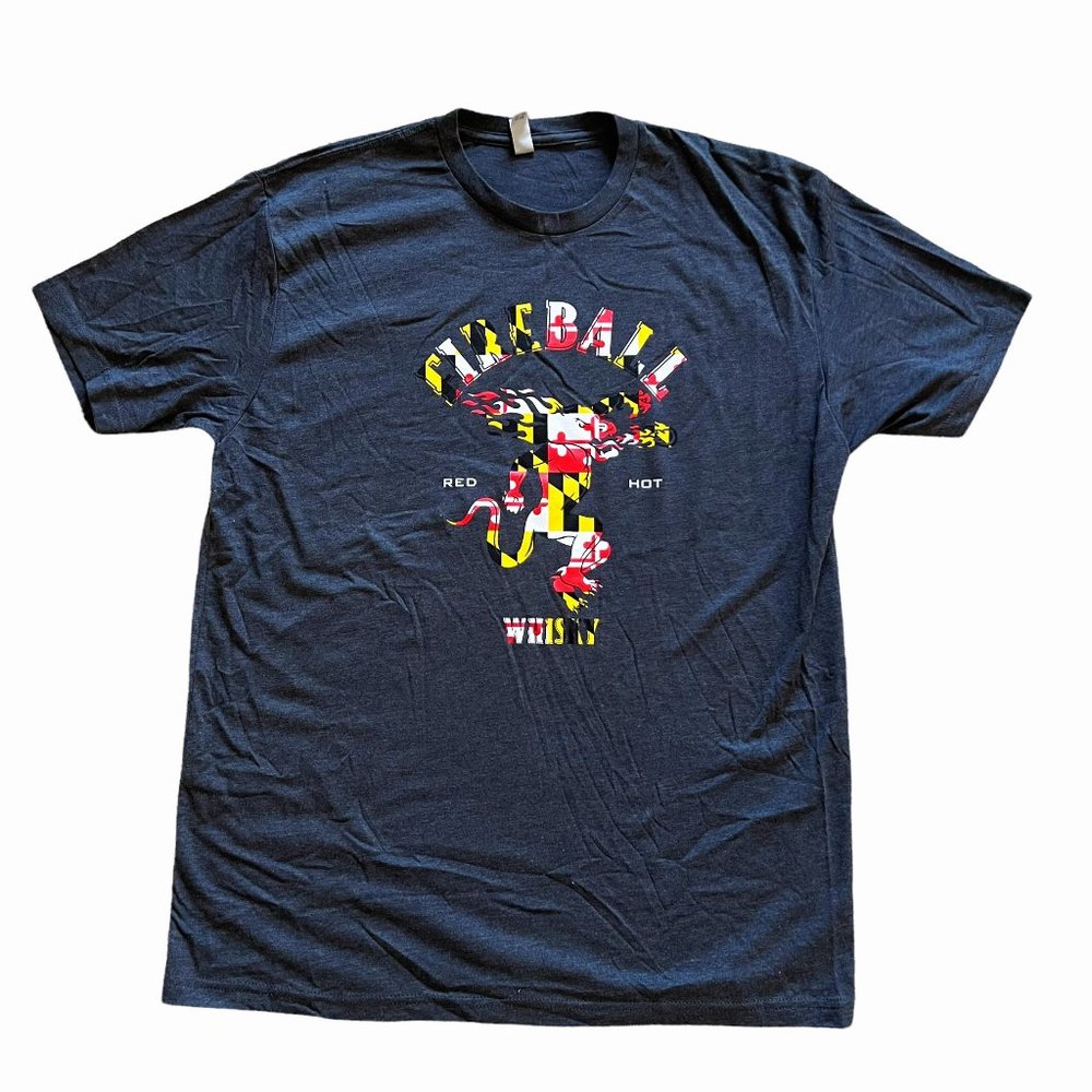 NEW Fireball Whisky Mens Demon Devil Logo Heather Gray T-Shirt Maryland Flag XL